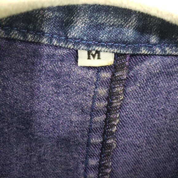 Vintage 90s Denim Vest M Womens Upcycle Fringe Hem Medium Wash Blue Jean - Picture 6 of 6